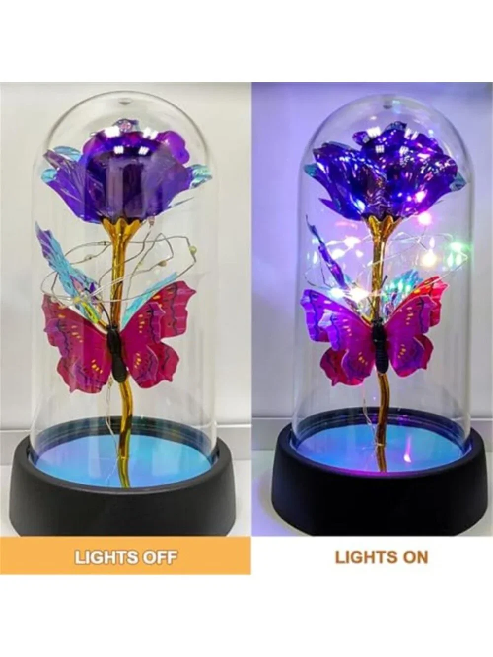 Galaxy Rose Gift Glass Dome LED Eternal Flower Mothers Day Valentines Decor
